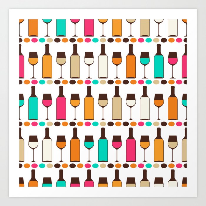 bottles of wine Retro color Art Print