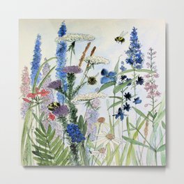 Wildflower in Garden Watercolor Flower Illustration Painting Metal Print