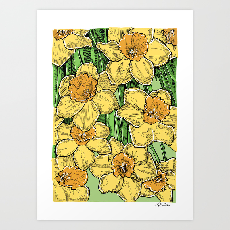 Yellow Daffodils Line Drawing Art Print By Betulsalman Society6