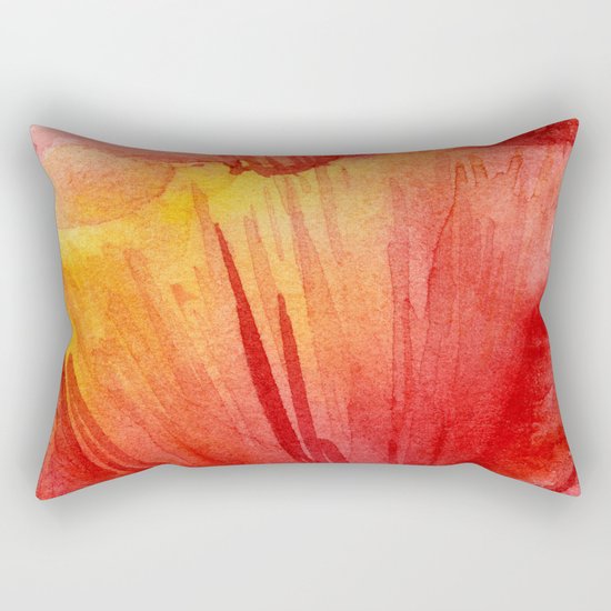 Red Orange Abstract Watercolor Texture, Poppy Flower Rectangular Pillow
