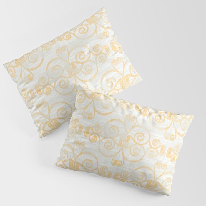 Farmhouse Scoll Diamond Ikat Pattern - White Golden Yellow Pillow Sham