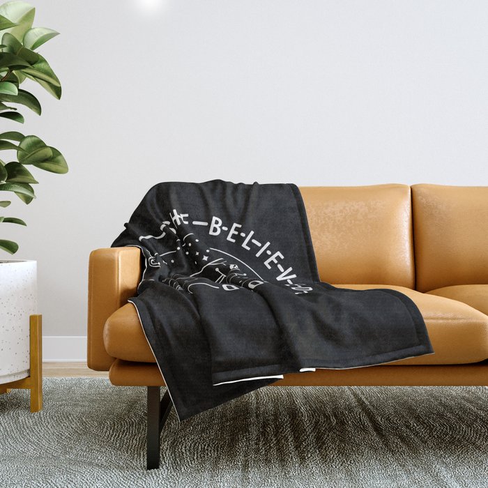 She Believed She Could So She Did – White Ink on Black Throw Blanket