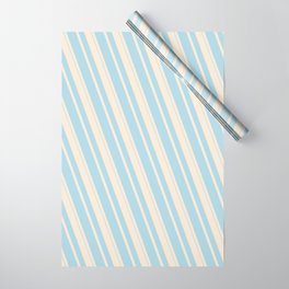 [ Thumbnail: Beige & Light Blue Colored Striped Pattern Wrapping Paper ]