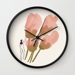 Woman with big flowers Wall Clock