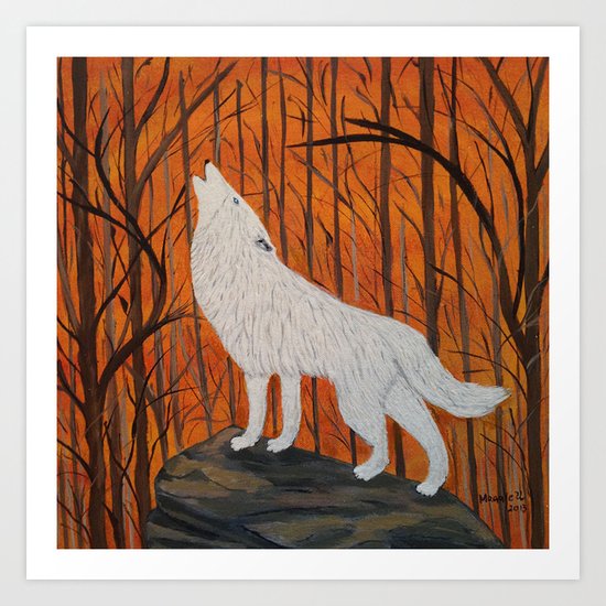 white wolf in the sunset Art Print
