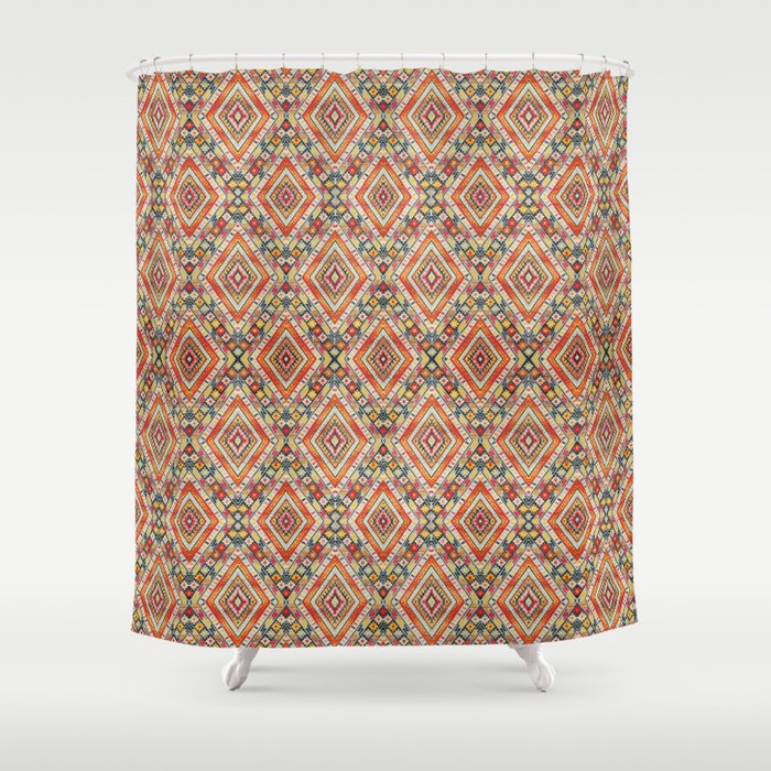 Geometric Bohemian Oriental Colored Moroccan Style Shower Curtain