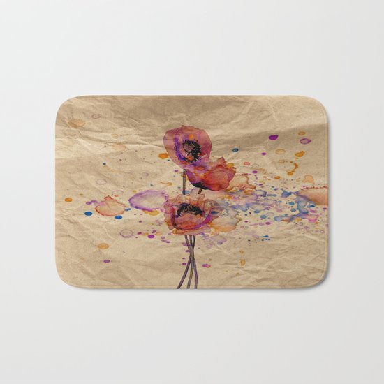 Poppies - abstract watercolor drawing Bath Mat