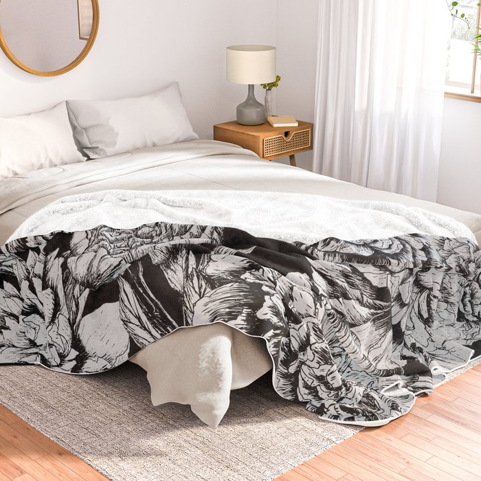 FLOWERS IN BLACK AND WHITE Throw Blanket