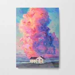 Cat Cloud Metal Print | Afterlife, Psychedelic, Pet, House, Illusion, Happy, Painting, Fly, Trippyart, Sunset 