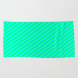 [ Thumbnail: Green & Cyan Colored Stripes Pattern Beach Towel ]