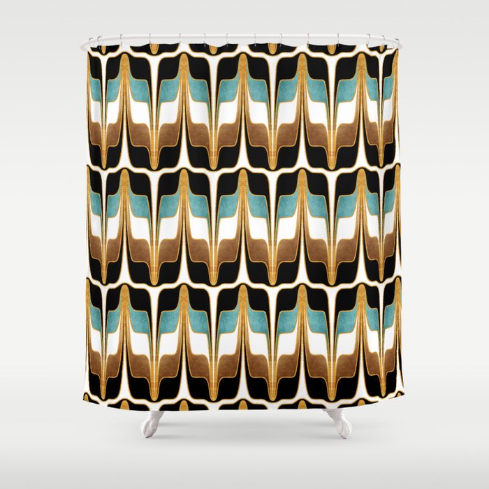 Mid Century Modern Liquid Watercolor Abstract Gold Ocean Blue Teal Brown Black White Shower Curtain By Elsys Art Society6