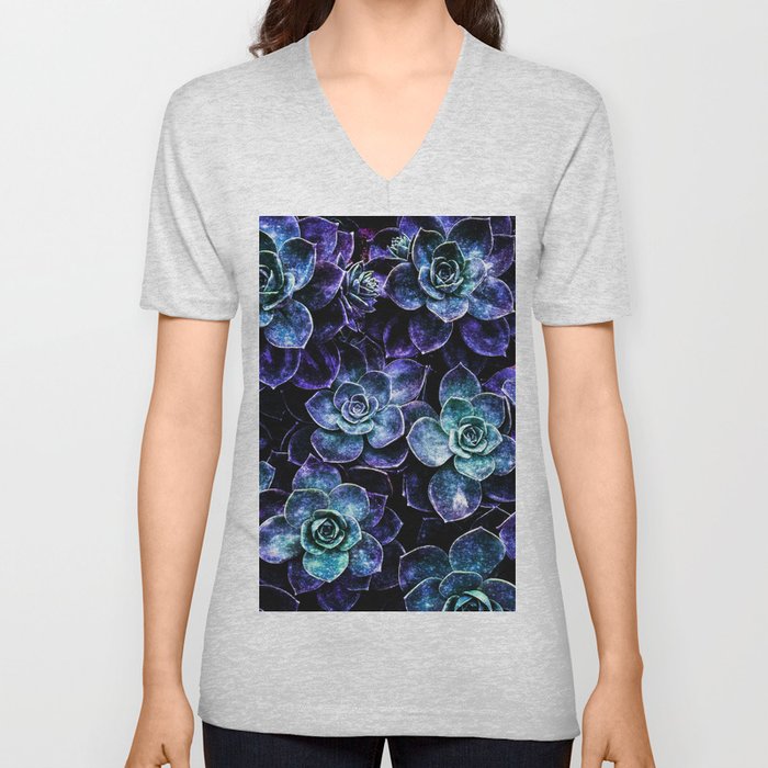 Succulents Purple Teal Mint Sparkle V Neck T Shirt