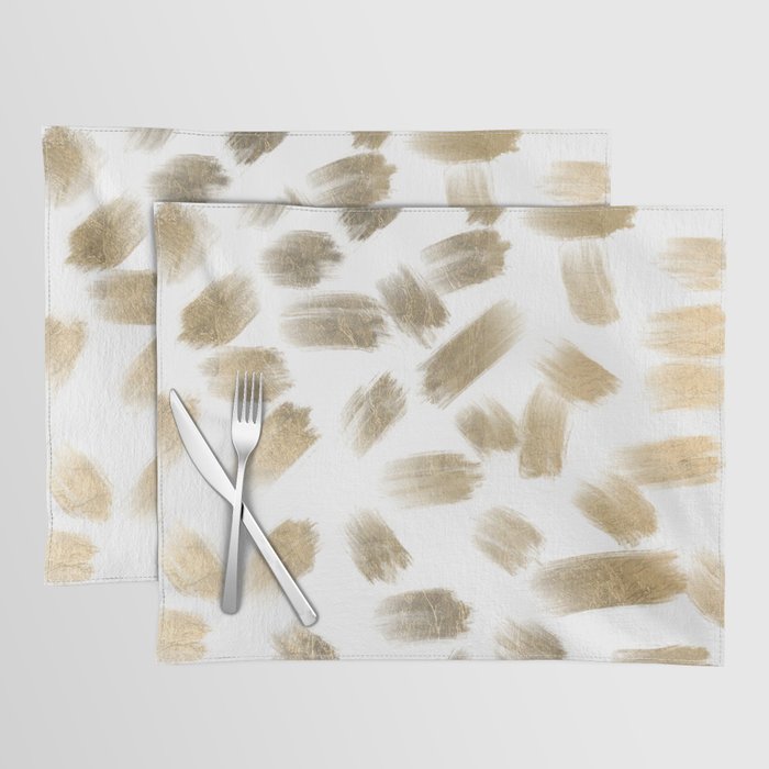Elegant Abstract Gold White Brushstrokes Placemat