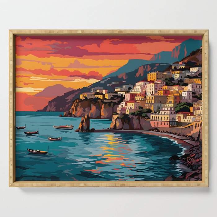 View of the Amalfi coast Italy Serving Tray