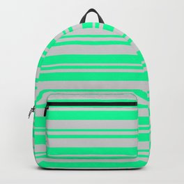 [ Thumbnail: Green and Light Gray Colored Lines/Stripes Pattern Backpack ]