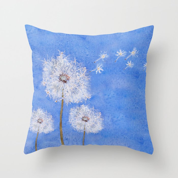flying dandelion watercolor painting Throw Pillow