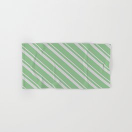 [ Thumbnail: Light Grey & Dark Sea Green Colored Stripes Pattern Hand & Bath Towel ]
