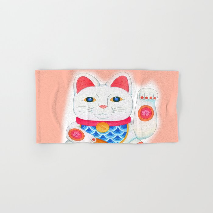 Japanese Lucky Cat Maneki Neko Hand & Bath Towel