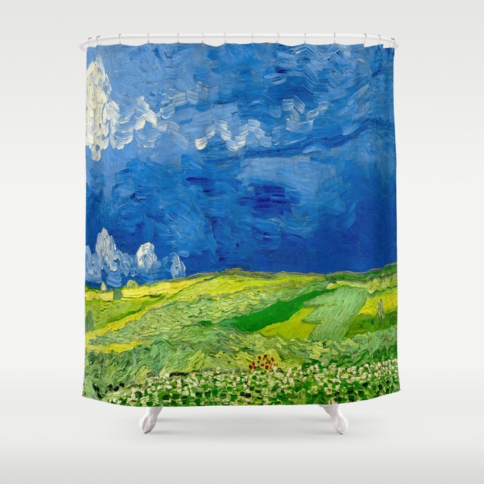 Vincent Van Gogh Wheatfield Under, Oil Painting Shower Curtain