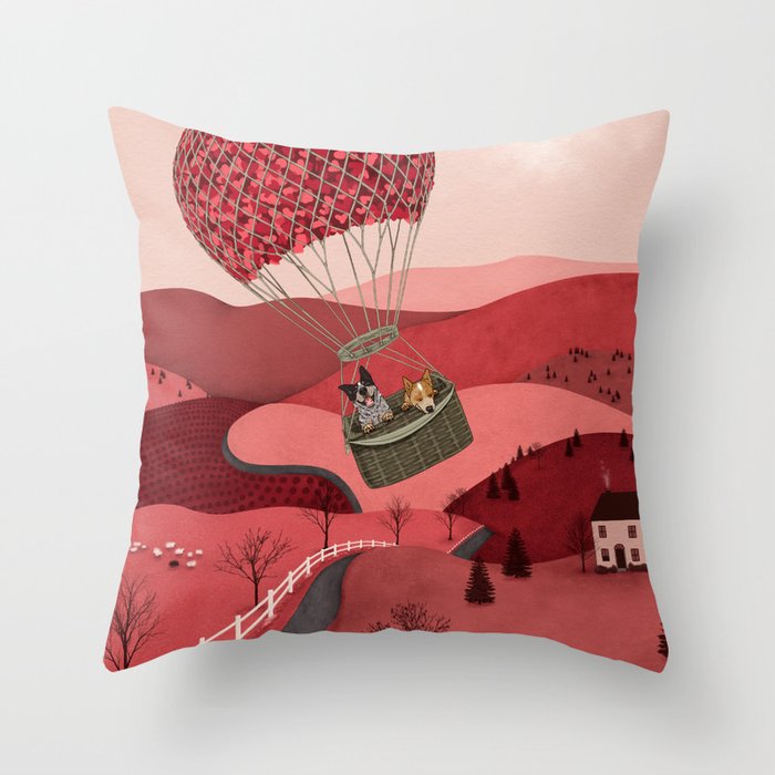 Hearts Air Balloon (Artwork by AK) Throw Pillow