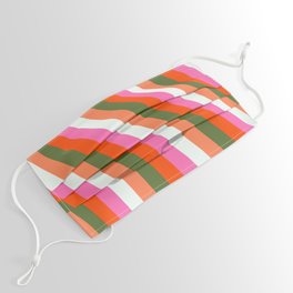 [ Thumbnail: Eyecatching Red, Dark Olive Green, Coral, Mint Cream & Hot Pink Colored Stripes Pattern Face Mask ]
