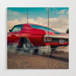 Vintage Chevelle SS 454 cowl hood American Classic Muscle car automobiles transportation rear shot color photograph / photography poster posters Wood Wall Art