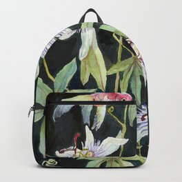 Passionflower and Goldfish on Black Velvet Backpack