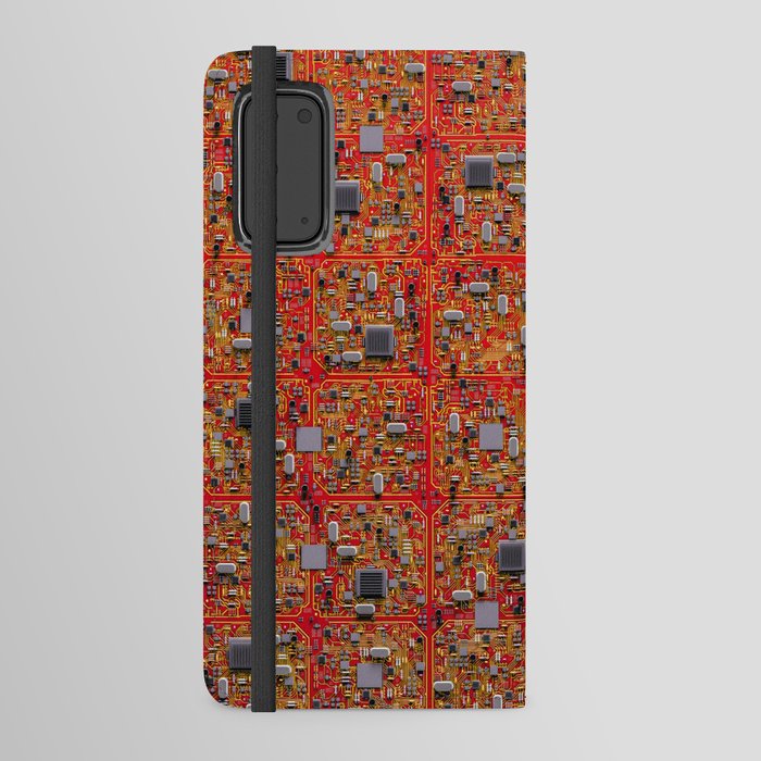 Computer Circuit Board Technology Gamer Data IT Pattern Red Android Wallet Case