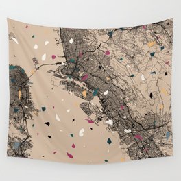 USA, Oakland City Map - Terrazzo Collage Wall Tapestry