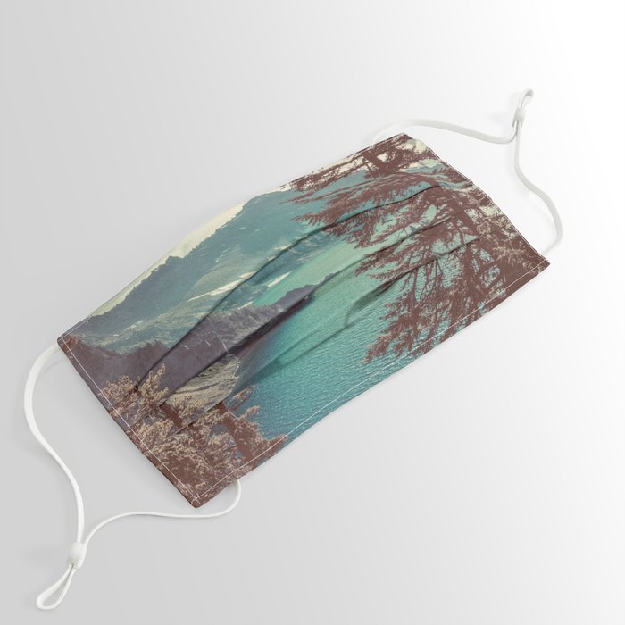 Vintage Blue Crater Lake and Trees - Nature Photography Face Mask