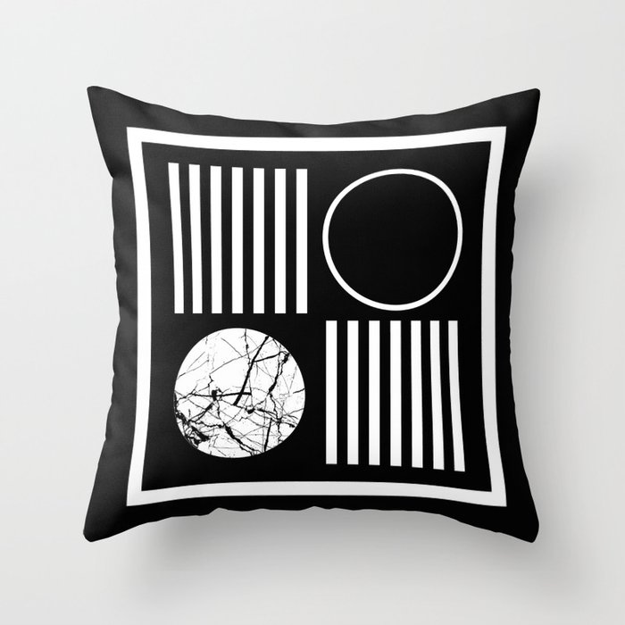 Retro Marble 2 - Abstract, geometric, black and white, bold, modern design Throw Pillow