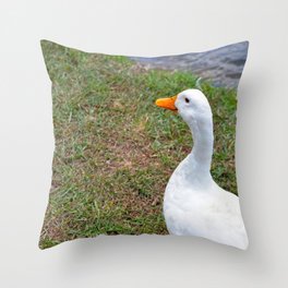 White Duck by Pond Throw Pillow