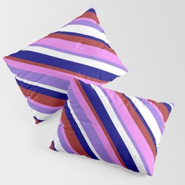 [ Thumbnail: Colorful Blue, Brown, Violet, Purple & White Colored Striped Pattern Pillow Sham ]
