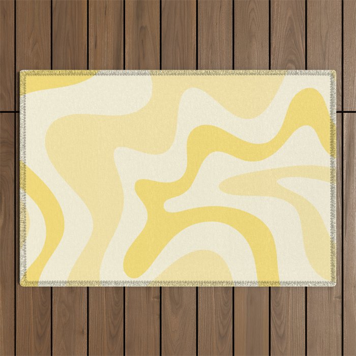 Retro Liquid Swirl Abstract Square in Soft Pale Pastel Yellow Outdoor Rug