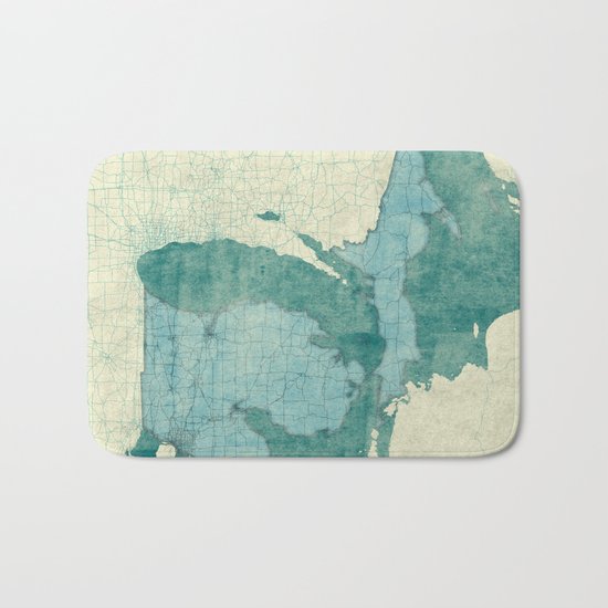 Michigan State Map Blue Vintage Bath Mat