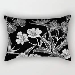 Black and White Floral Garden Rectangular Pillow