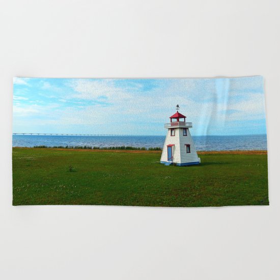 Tiny Lighthouse and Giant Bridge Beach Towel