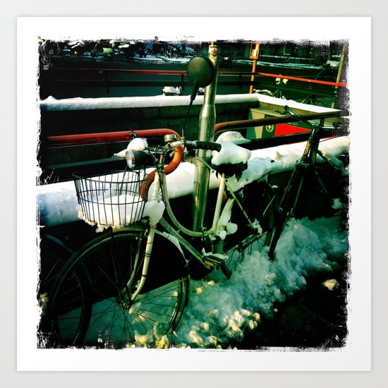 Bicycling in the snow Art Print