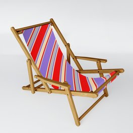 [ Thumbnail: Red, Grey, Purple & Beige Colored Stripes/Lines Pattern Sling Chair ]