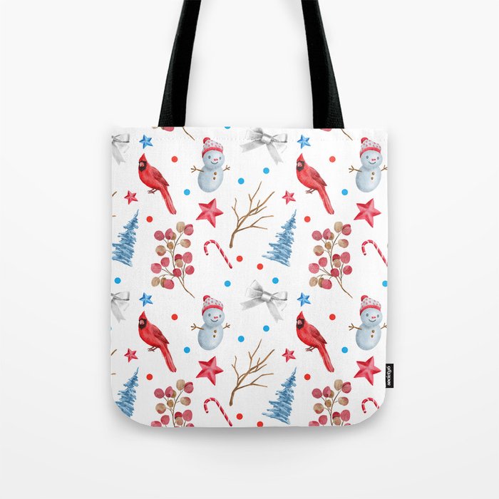 Red Cardinal And Christmas Tree Collection Tote Bag