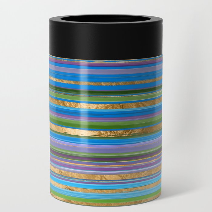 Brush Lines and Strokes - Blue Green and gold Can Cooler