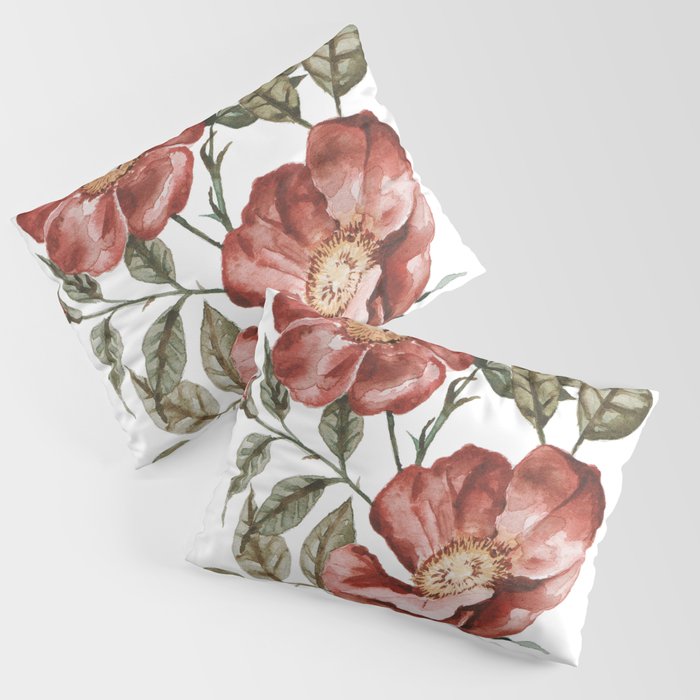 Red Floral Painting Pillow Sham
