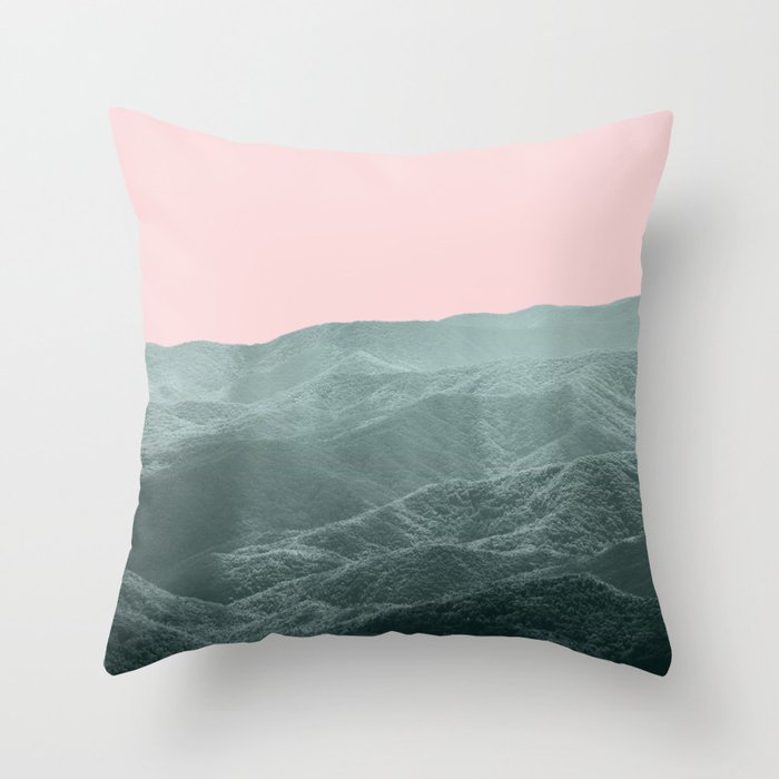 Mountains Pink + Green - Nature Photography Throw Pillow