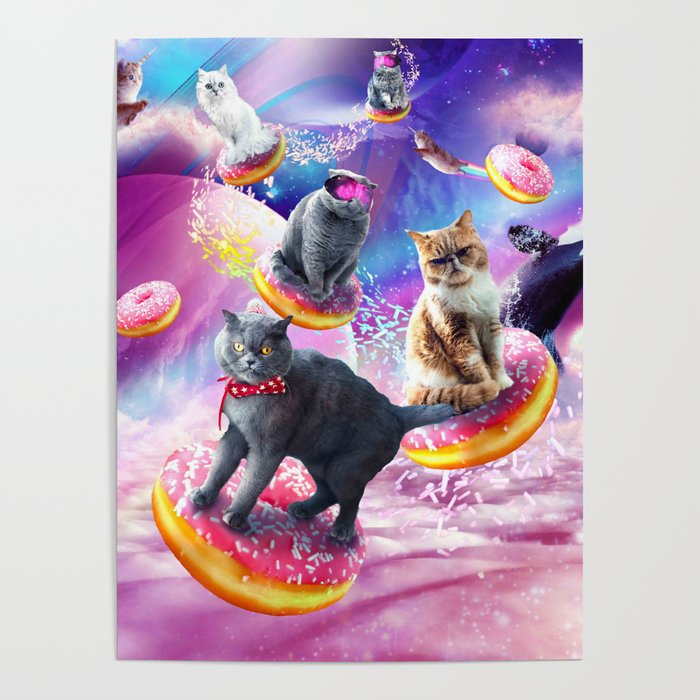 Cat Donut - Cats Riding Donuts Poster