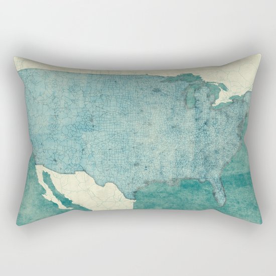 United States Of America Map Blue Vintage Rectangular Pillow