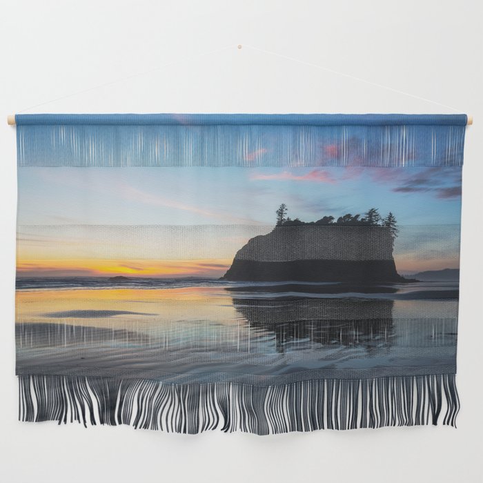 Sunset on Ruby Beach - Sea Stack Silhouette Along Coast at Ruby Beach Washington in Pacific Northwest Wall Hanging