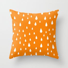 White Raindrops pattern on Orange background Throw Pillow