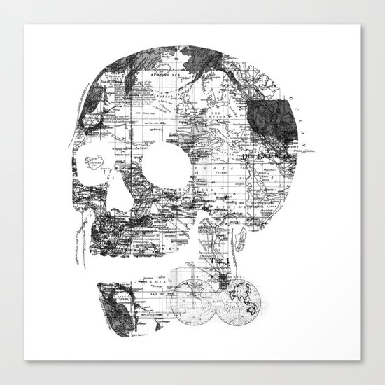 Skull Wanderlust Black and White Canvas Print