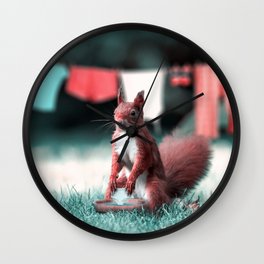 Washing Squirrel - Julien Tabet - Photoshop Artwork Wall Clock