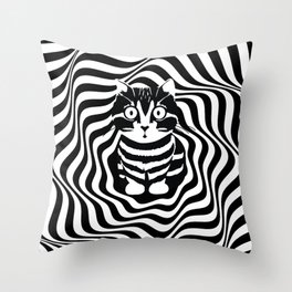 Trippy Illusion In Black And White With Kitten Throw Pillow
